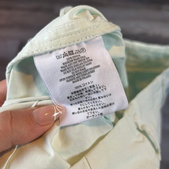 YMC Pleated Cotton Trousers Pale Green High Rise Wide Leg Pants L - Picture 7 of 10